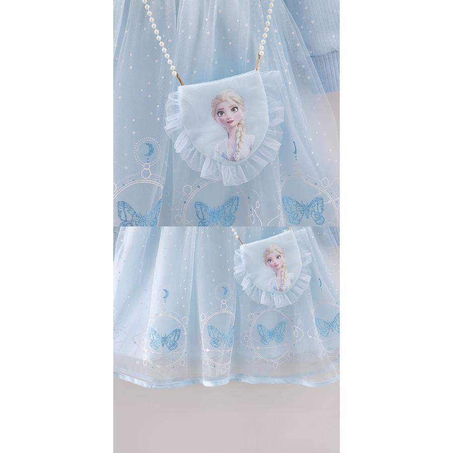 アナ雪ワンピース　130 ブルー キッズ女の子アナ雪ドレス130ディズニー水色ブルーエルサ青コスプレ