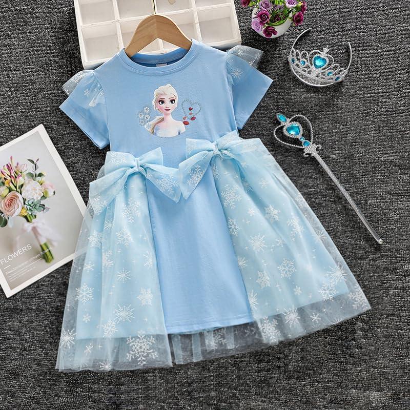 新品✨Disney Frozen アナ雪　110cm 半袖ワンピース ドレス アナ雪 ワンピース チュール切り替えドレス リボン付き 女の子