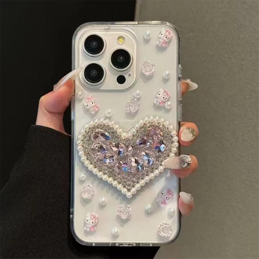 キティちゃん ストーンケース iPhone用 キティちゃんのキラキラミラー風のラインストーン付きiPhoneケース