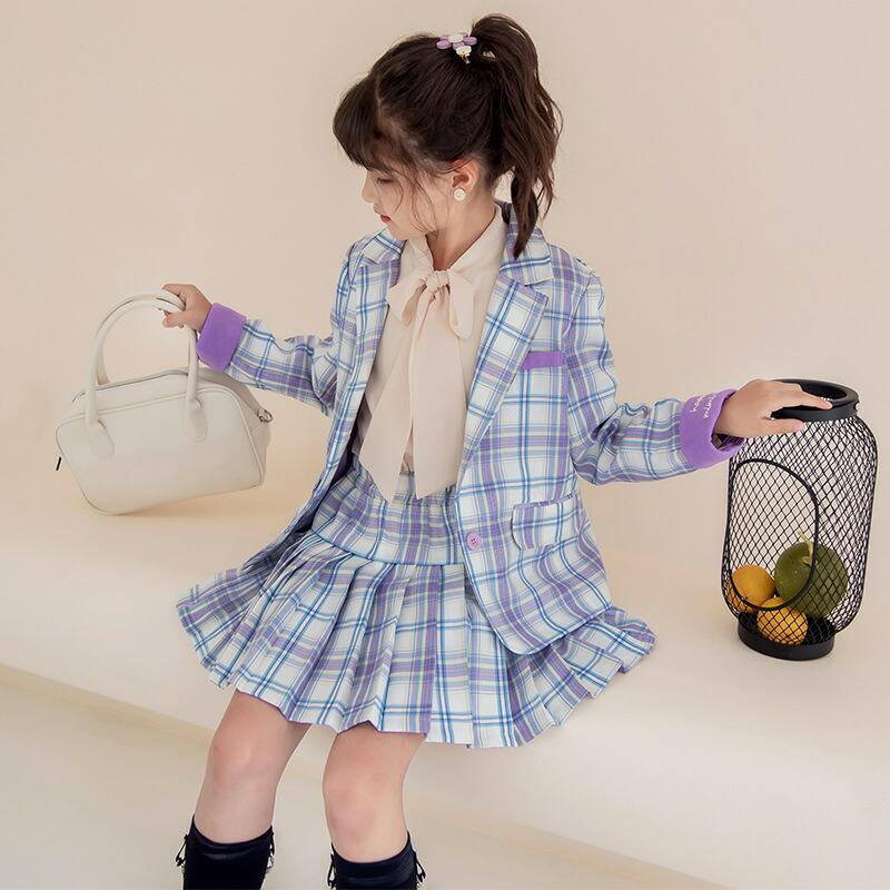 入学式 卒園式 スーツ 女の子 3点セット 子供服 チェック柄 小学校