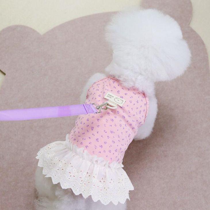 新作 超可愛い 秋服 犬服 小型犬 ワンピース 小花柄 Dカン付 レース