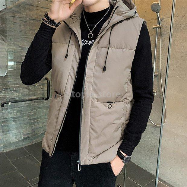 激安通販 ジャケット ベスト カジュアル 中綿ベスト フード付き ダウンベスト メンズ トップス 無地 チョッキ 秋 冬 暖かい あったかい 着楽 Www Threeriversofs Com