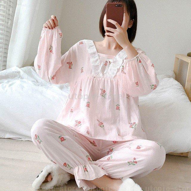 買得 2点パジャマ レディース マタニティーパジャマ 授乳服 春夏秋冬 長袖 綿 妊娠 オシャレ ママ ルームウェア 部屋着 花柄 大きいサイズ