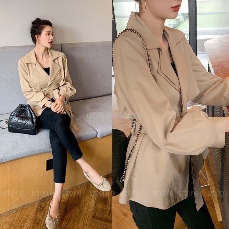 トレンチコート レディース ショート コート ベージュ ジャケット スプリングコート ライトアウター 春服 春物 韓国風 アウター 30代 40代 50代 ファッション Sale 58 Off