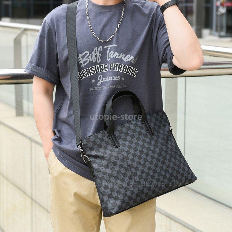 Unisex S M パソコンバッグ メンズノートパソコン バッグ かばん 手提げバッグ 肩掛けバッグ ビジネス ショルダーバッグ Pu革 撥水 Pc収納 チェック柄 大容量 Highcourt Gov Mv