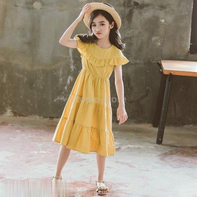 黄色 新作 夏 子供 ティアード 女の子 ワンピース 可愛い Aライン 結婚式 披露宴 丸襟 お洒落 ピアノ演奏会 姫系 発表会 優雅 イエロー Utopie 通販 Yahoo ショッピング