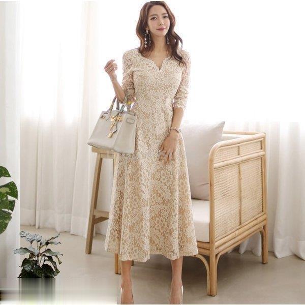 新品 送料無料 パーティードレス 袖あり 韓国風 結婚式 ドレス レース ワンピース ロング丈 フォーマルドレス 上品 大きいサイズ お呼ばれ 二次会 同窓会 服 着痩せ 代 30代 Karolinemedeiros Com Br