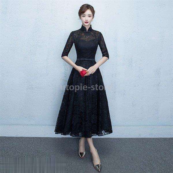 ロングドレス 演奏会 パーティードレス ドレス レディース 結婚式 ワンピース ミモレ丈 ハイネック レース 発表会 お呼ばれ 二次会 披露宴 上品 大人 超特価sale開催