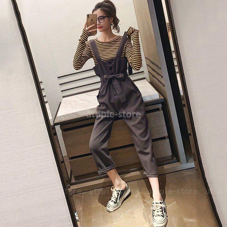 迅速な対応で商品をお届け致します セットアップ レディース 春夏 長袖 ボーダー Tシャツ サロペット おしゃれ オーバーオール 可愛い ゆったり きれいめ カジュアル 大人 通勤 2色 Simbcity Net
