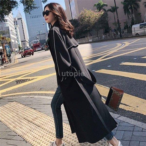 ファッションデザイナー トレンチコート レディース 40代 ロング丈ジャケット スプリングコート 春コート 黒 アウター 秋服 韓国風 オーバー 30代 50代 大きいサイズ Simbcity Net
