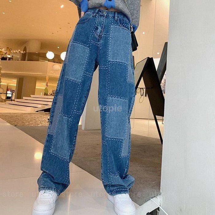 ジーンズ レディース デニムパンツ ストレート ジーパン 配色 春夏 デニムズボン 着痩せ ワイドパンツ オシャレ ロング丈 ハイウエスト 30代40代50代 ゆったり 専門店では