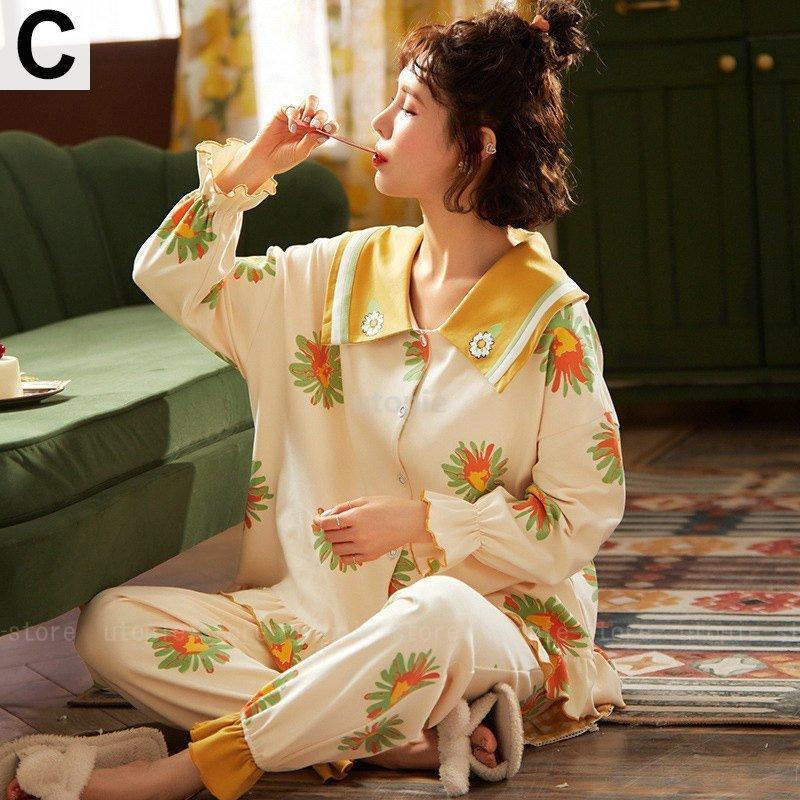 注目のブランド ナイトウェア ルームウェア ナチュラルテイスト Agg58 ポップ ロゴ 英文字 チェック柄 花柄 襟付き 上下セット レディース 部屋着 パジャマ 上下セット カラー A Hassoncaterers Com