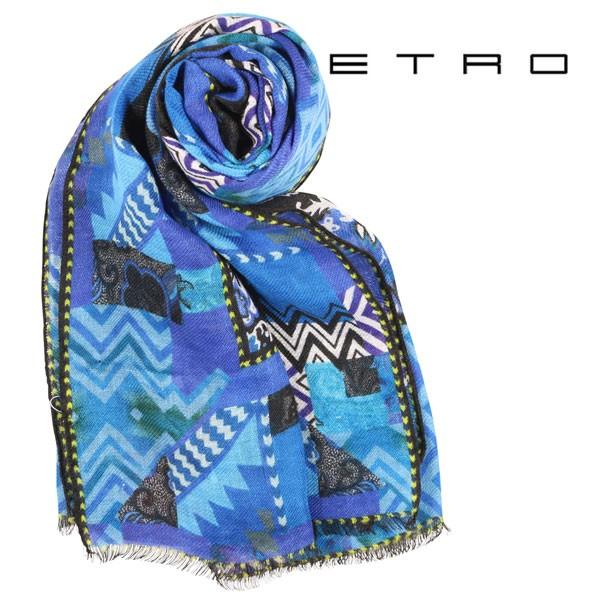 Etro エトロ ストール メンズ 春夏 リネン100 ペイズリー ブルー 青 並行輸入品 Zlatiborbasket Rs