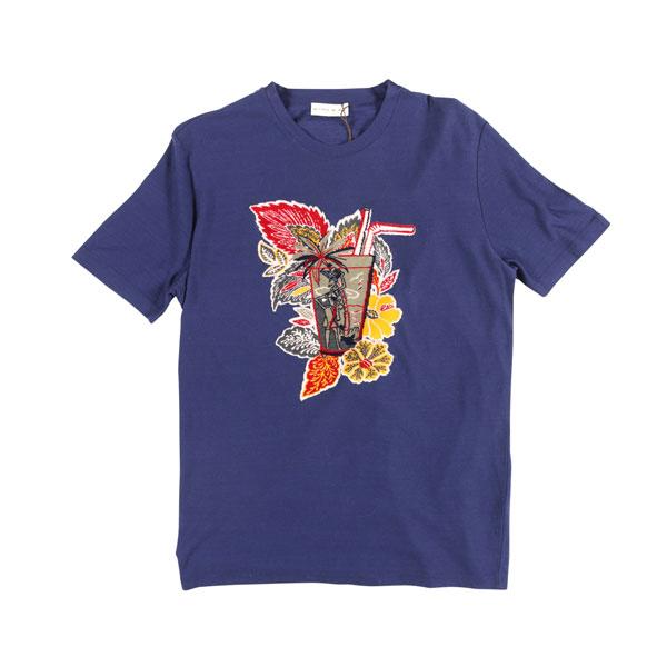 ETRO（エトロ） Uネック半袖Tシャツ 1Y020 ネイビーブルーxマルチ 