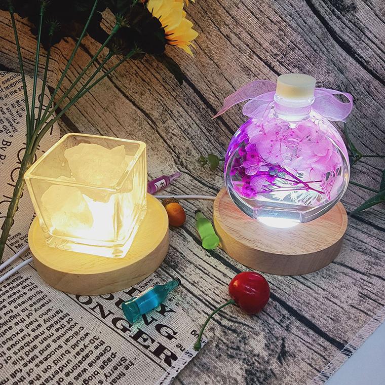 光る 木製台座 3色 丸型(100mm縁付) LED台座 飾り台 LED スタンド USB