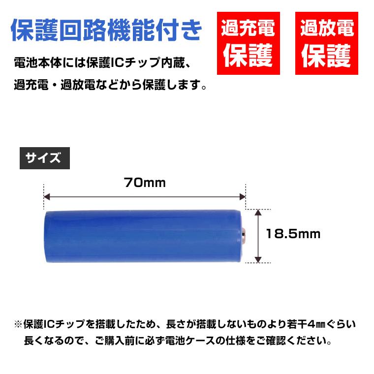 18650 リチウムイオン充電池 2本セット 3.7V 2000mAh PSE 保護回路付き