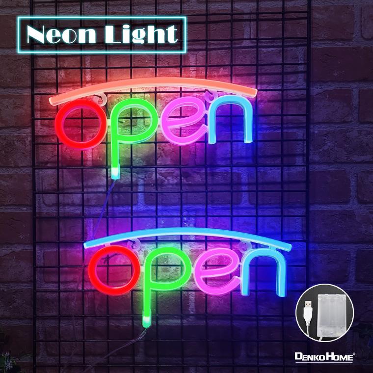 DENKO HOME（電光ホーム） LED ネオンサイン オープン OPEN 開店 USB