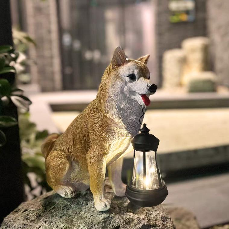 ランタン付き　犬の置物 DENKO HOME（電光ホーム） 柴犬 犬 ランタン いぬ イヌ 猛犬 ガーデン