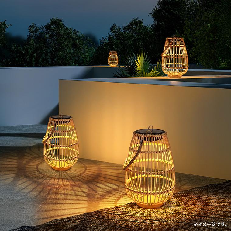 DENKO HOME（電光ホーム） ソーラー ガーデンライト 和風 籐ランタン