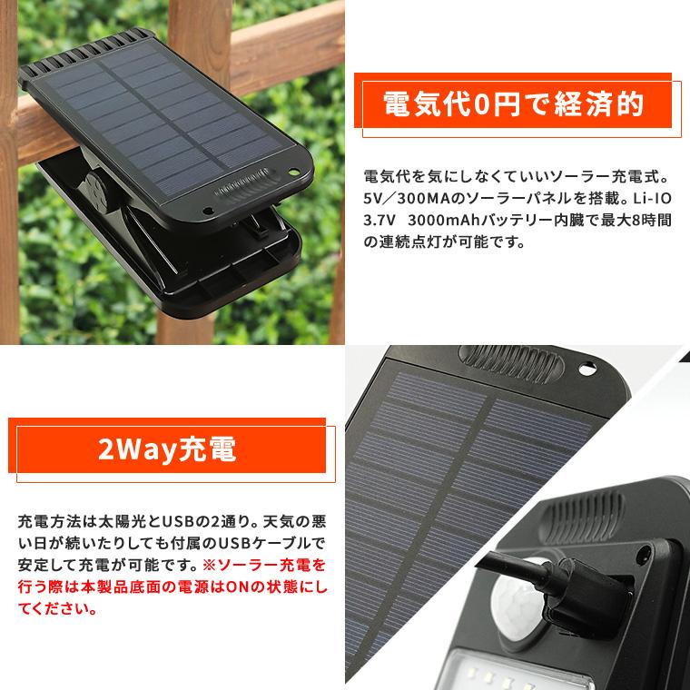 DENKO HOME ソーラー センサーライト 人感センサー クリップ式 屋外