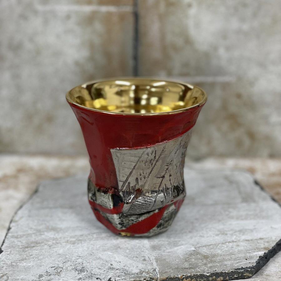 美濃焼 陶芸作家 林英樹 作 濃赤釉煌金 ロックカップ : うつわ 美濃焼 陶芸作家 林英樹 作 濃赤釉煌金 ロックカップ : うつわ