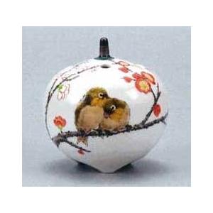 《香炉・香立て》 九谷焼香炉 紅白梅に鳥：中村陶志人作（木箱付） 美術、工芸品-陶芸
