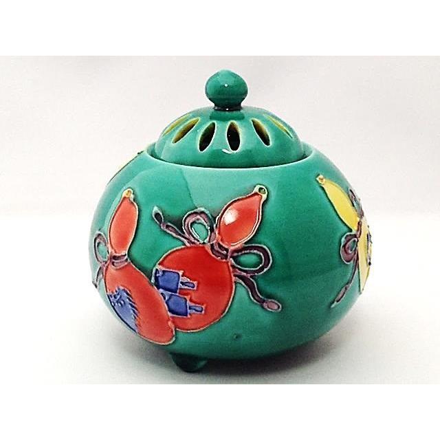 香炉・香立》 清水焼香炉 青交趾六瓢：洸春窯（木箱付）