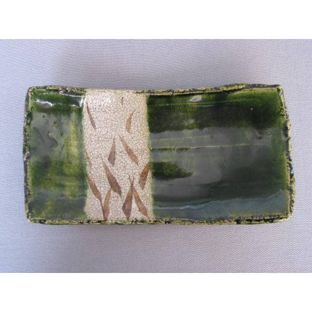 長皿 魚焼物皿 楕円皿 サンマ 和陶器 和モダン /織部草紋俎板皿_1
