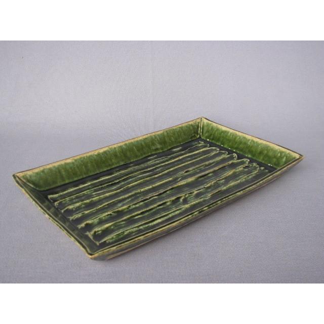長皿 魚焼物皿 楕円皿 サンマ 和陶器 和モダン /織部しのぎ長角深皿