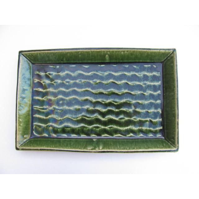 長皿 魚焼物皿 楕円皿 サンマ 和陶器 和モダン /織部しのぎ長角深皿_1