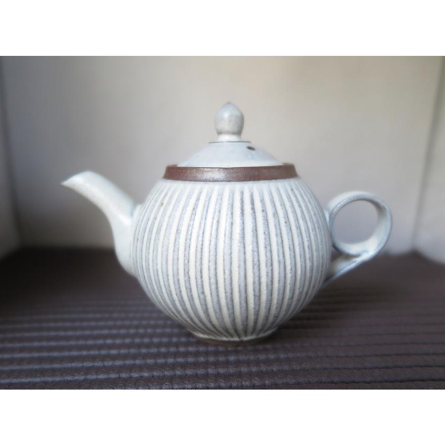 作家もの 手作り おしゃれな鎬糠白ポット（小）陶器 : うつわや碧空