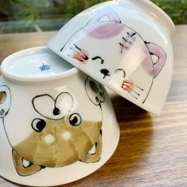 新品昭和レトロ有田焼波佐見焼お茶碗 有田焼 波佐見焼 お茶碗（わんこ・ねこ） : 有田焼 器の華 まるふく