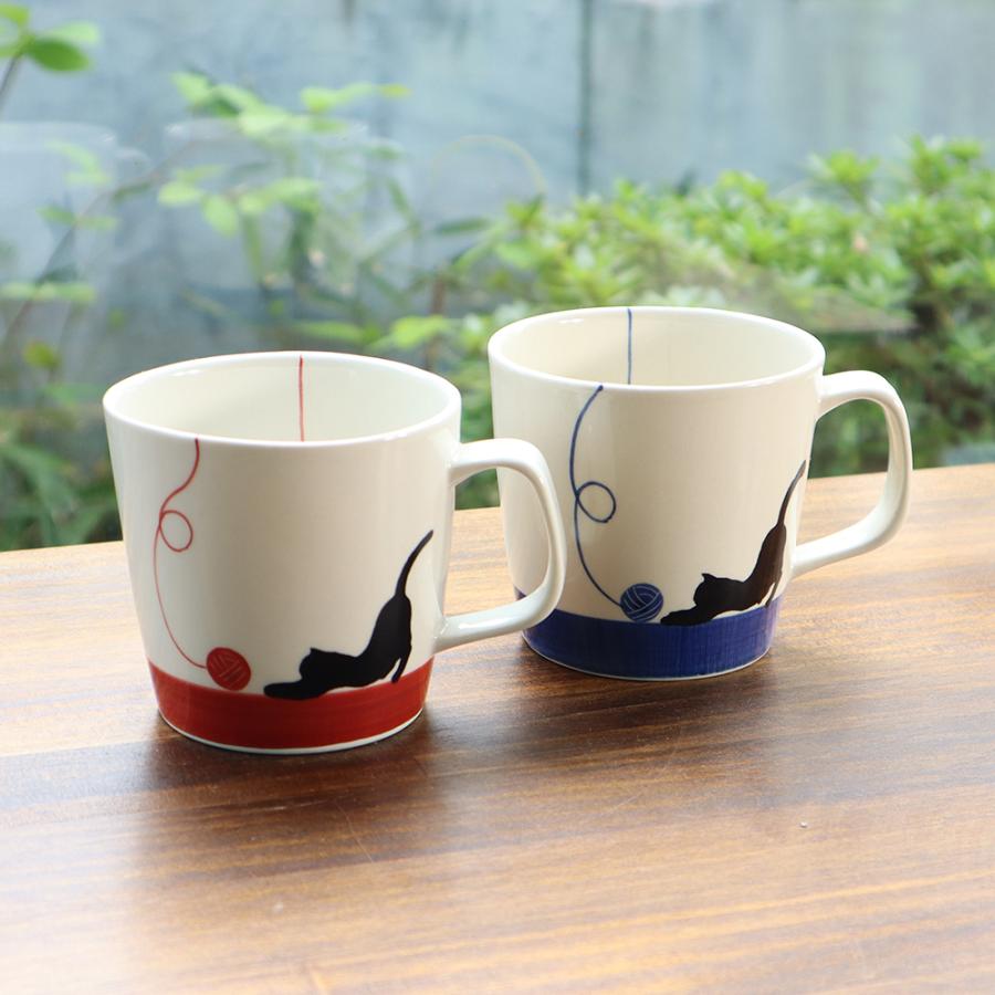 波佐見焼 マグカップ中 毛糸猫（青・赤） : 有田焼 器の華 まるふく