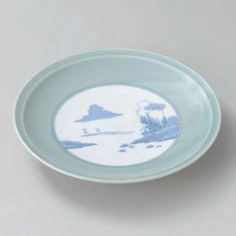 大皿 （盛込皿）・青磁内山水9号高台皿（業務用大皿）27cm : 器屋一  