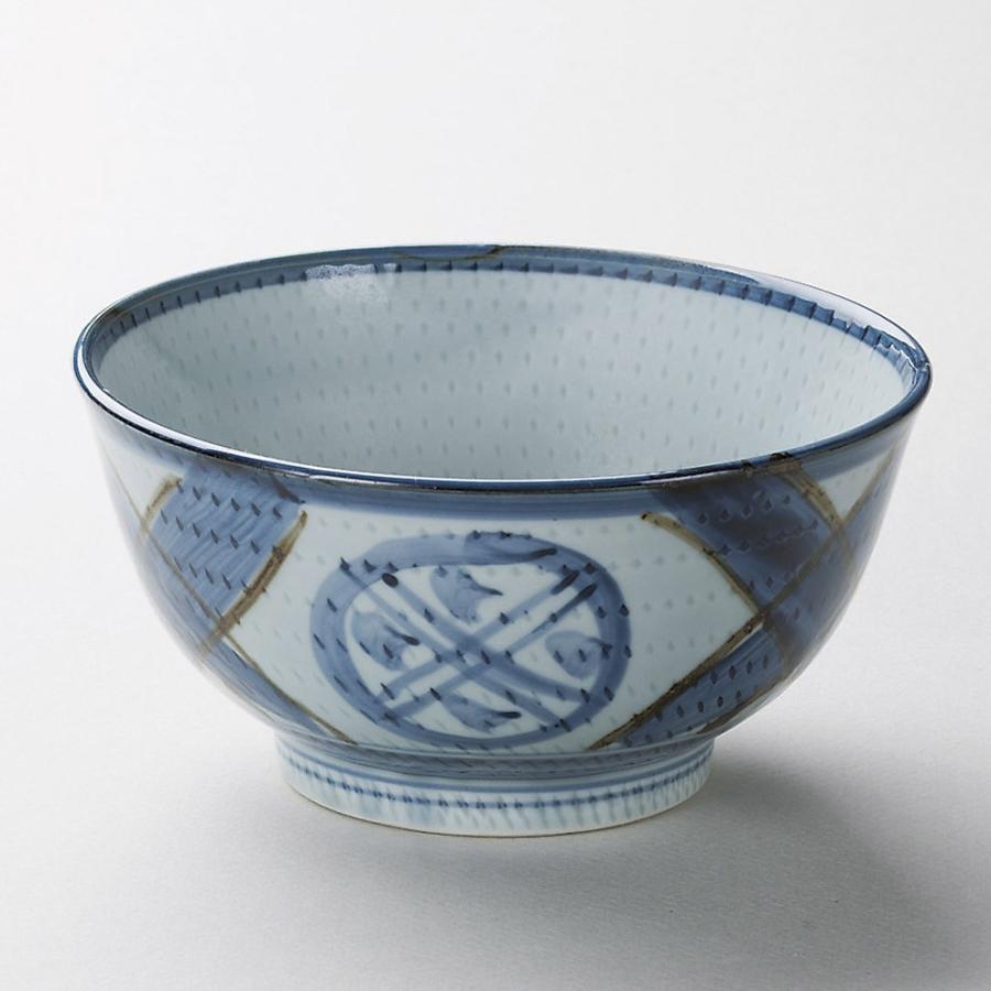 業務用そば丼/うどん鉢 錆格子丸紋トチリ5．5丼 17.3cm : 器屋一信