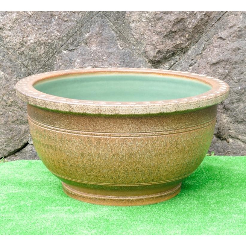 スイレン鉢・窯肌トチリワン型（水鉢・水蓮鉢）信楽焼１８号 園芸用品-鉢、プランター