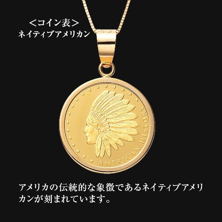 純金貨24金インディアン・イーグルデザイン1/25オンスコインペンダント 純金貨 金貨 ネックレス インディアン イーグル 記念コイン 純金メダル 純金ジュエリーの画像