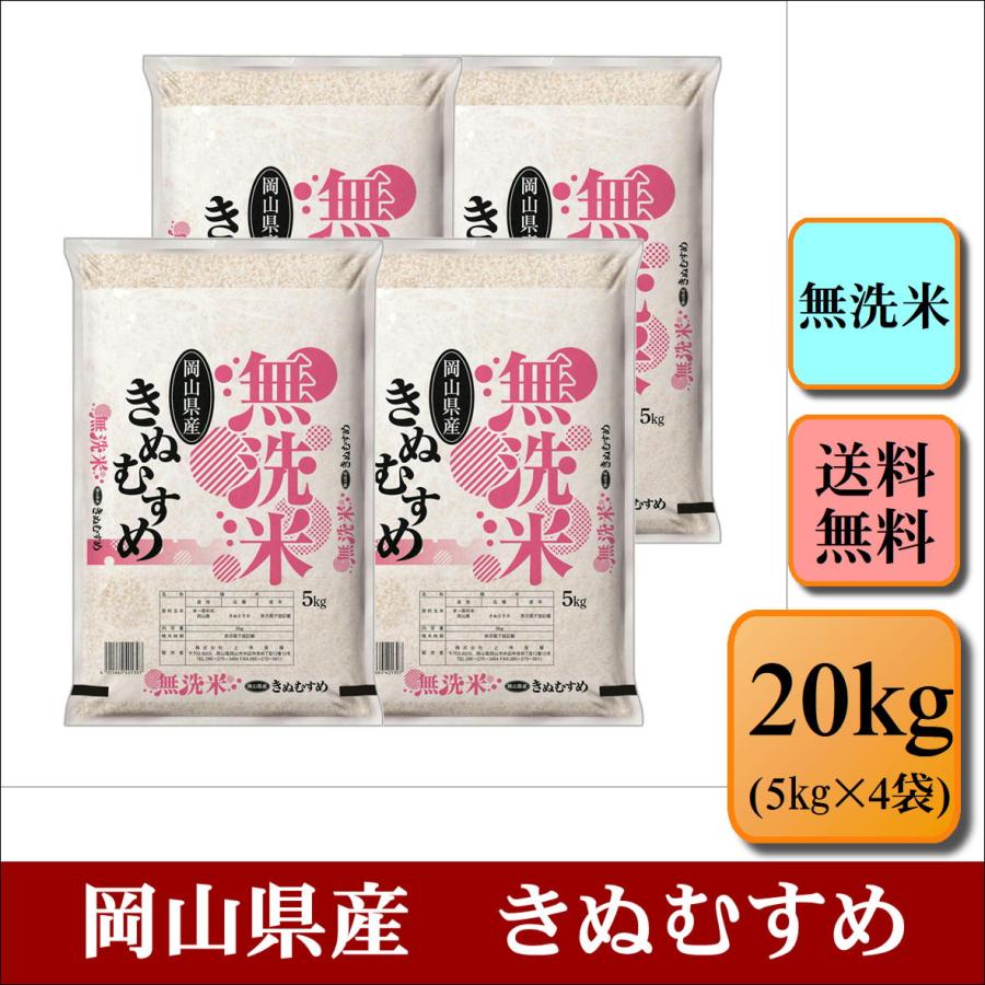 お米 無洗米 令和５年産 岡山県産 きぬむすめ 20kg(5kg×4袋) 米 おこめ