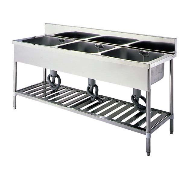 パイプ脚　３槽シンク　排水ホース付　Ｕ３Ｓ−１８６　バックガード無