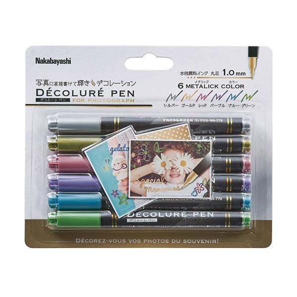 Nakabayashi Decolure Pen 6色セット 受発注商品 デコルーレペン メタリック 6色セット 水性顔料インク