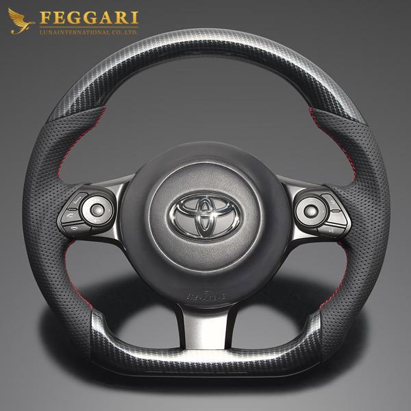 FEGGARI（フェガーリ） マークX GRMN(130系) ステアリング ブラックカーボン調 x ダークグレーレザー x レッドユーロ ...
