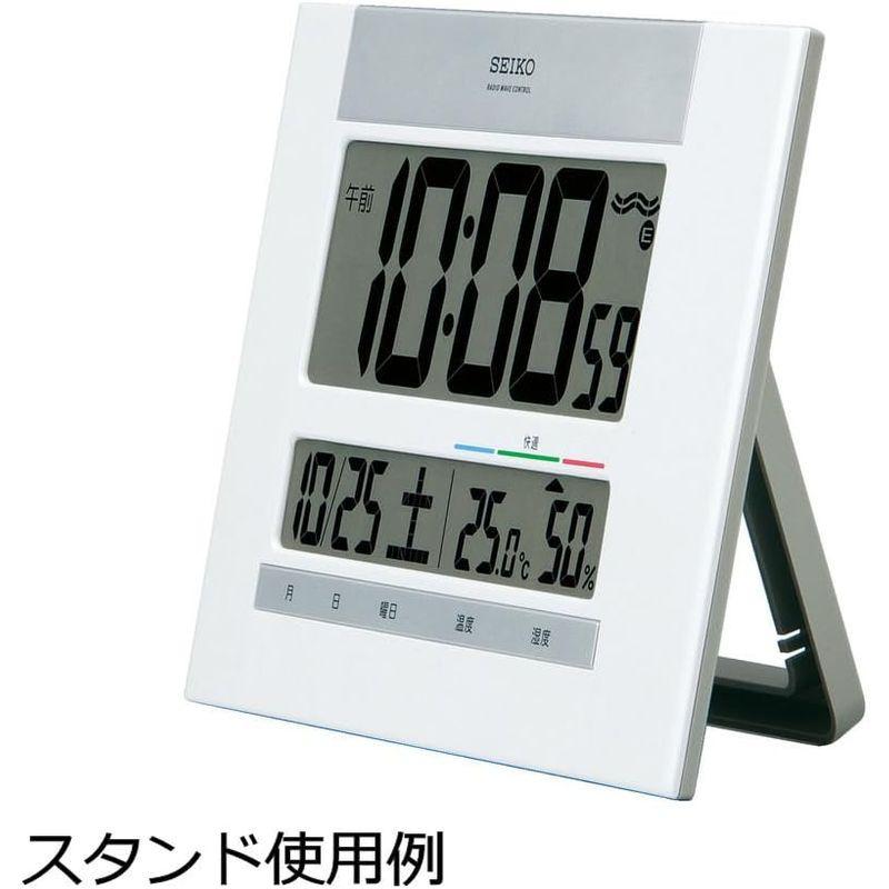 セイコークロック 掛け時計 置き時計 兼用 電波 デジタル カレンダー 快適度 温度 湿度 表示 薄型 白 パール SQ429W｜v-west｜05