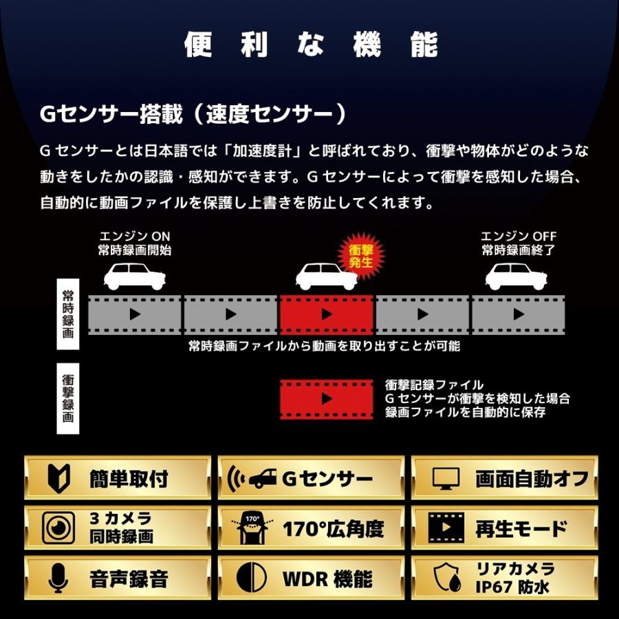 3カメラ同時録画 ドライブレコーダー 1080p フルhd 赤外線暗視 170度広角 Wdr 常時録画 動体検知 回転レンズ 3 0インチ あおり運転 対策 動体検知 Gセンサー Drive Recorder D350s V5 V5 通販 Yahoo ショッピング