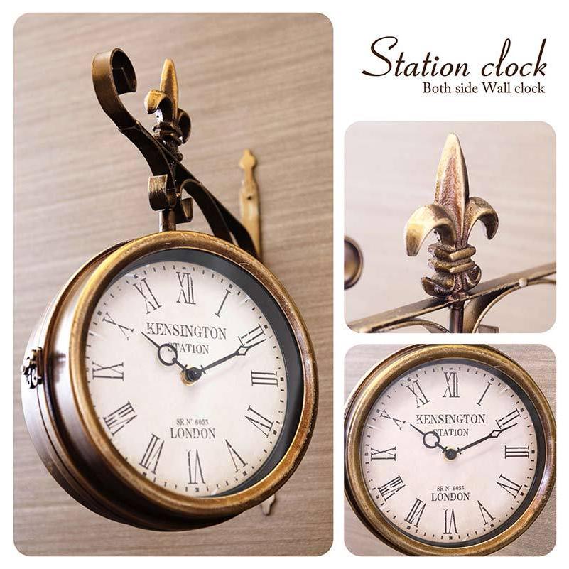 オシャレ ステーションクロック 両面時計 壁掛け時計 駅時計インテリア
