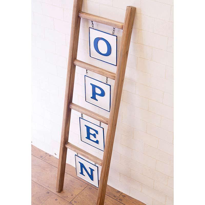 open 店舗装飾 オープン ハシゴ 脚立 カフェサイン 看板 壁掛け お店