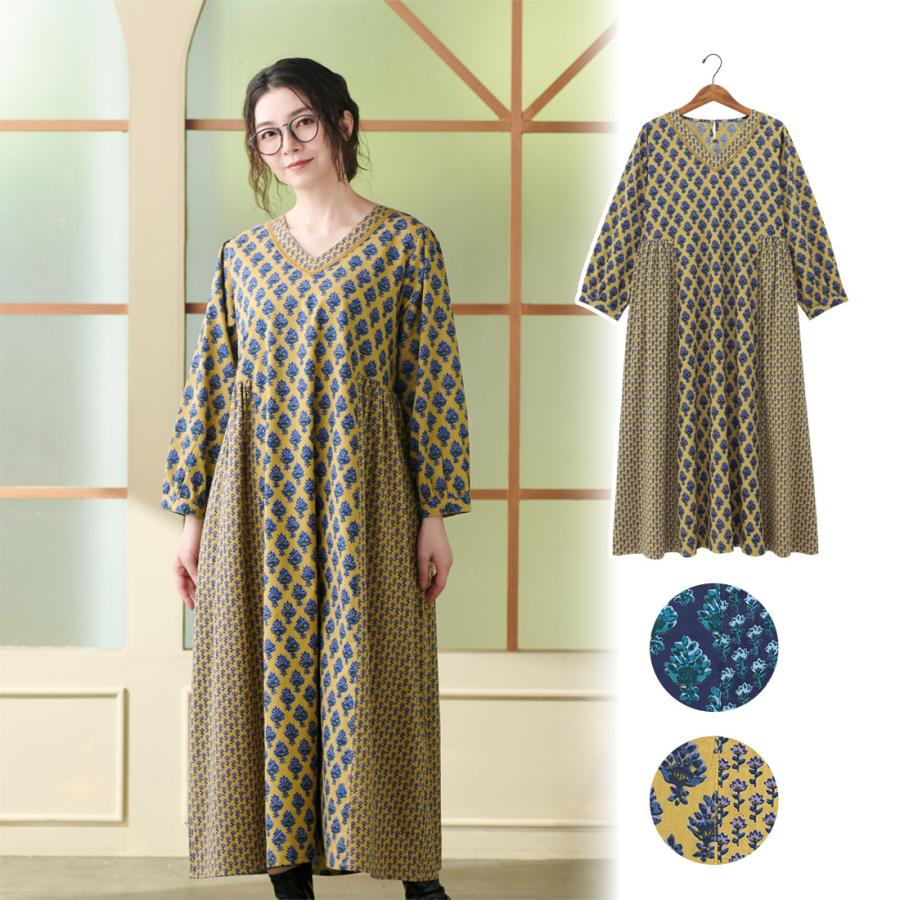 花柄 ワンピ 秋冬 ロング エスニック ワンピース おしゃれ 大人 花柄 ワンピ 秋冬 ロング エスニック ワンピース おしゃれ 大人