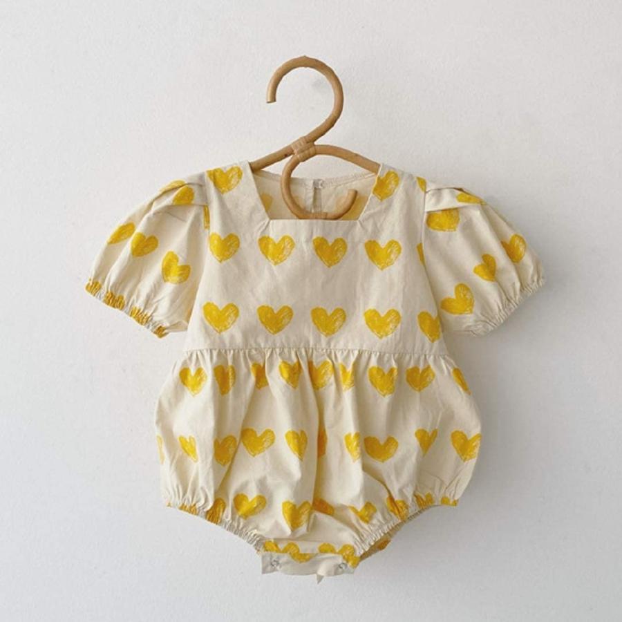 F S Maumu かわいい ハート ベビー服 女の子 半袖 パフスリーブ ロンパース かぼちゃパンツ 赤ちゃん ワンピース よそ行き ベビ Pymr Go Th