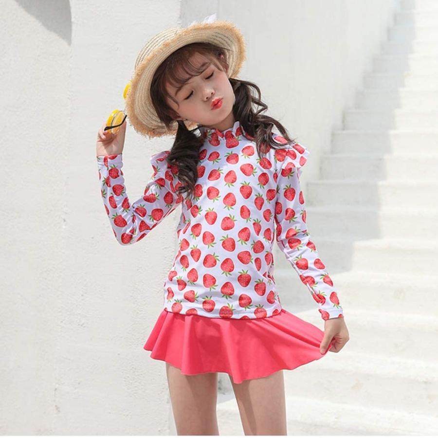 Ymgot キッズ 水着 女の子 セパレート 女児 水着 ワンピース ラッシュガード イチゴ柄 2点セット ジュニア スイムウェア Xl Olhodaguadocasado Al Gov Br