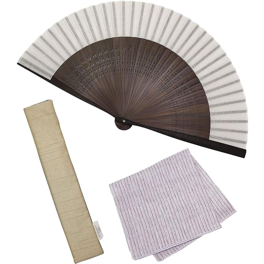 メール便なら送料無料 大阪長生堂 オリジナル 扇子 メンズ 男性用 高級 ビジネス 大きめ 青海波 ベージュ 扇子入れ ハンカチ 和装小物 在庫有 Mail Alrayan University Edu Ye