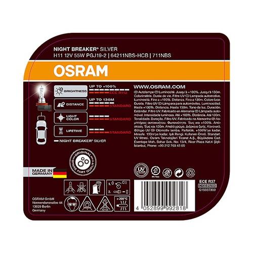 OSRAM　ドイツ製　ECE/DOT認証取得高色温度 純正ハロゲンバルブ交換用 NBS H11バルブ　1セット（2個入）｜valenti-onlineshop｜02